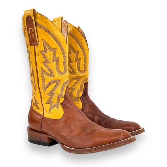 Vintage Shoes - Handmade in USA Brown & Yellow Leather Cowboy Boots